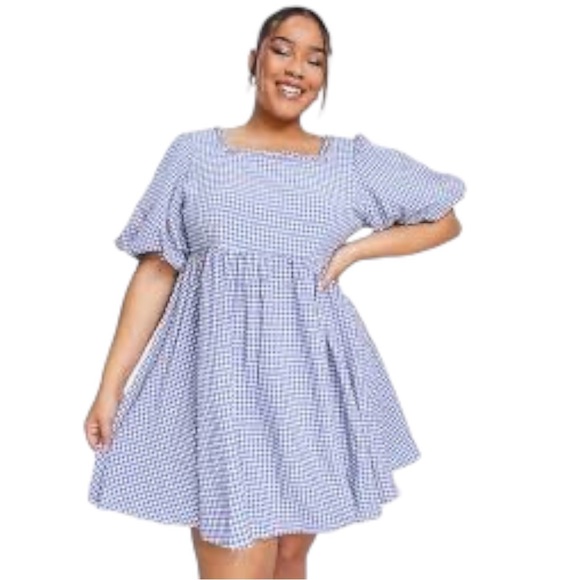 Sister Jane Pebble Gingham Mini Dress in Blue/White Sz 16 - Picture 7 of 15